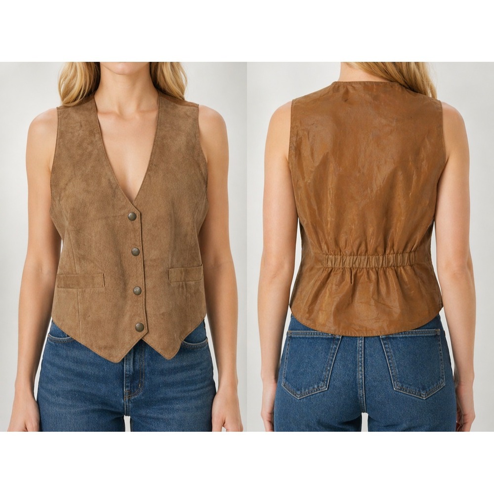 Sarah Morgan Western Style Suede Cropped Vest Rodeo Tailored‎ Statement SZ Med.